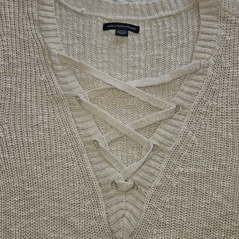 American Eagle Outfitters Cream V-Neck Sweater - Picture 6 of 8